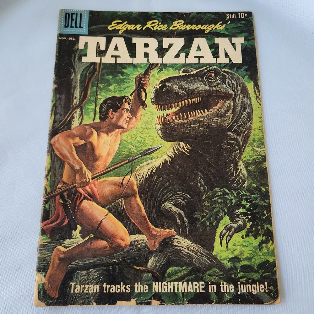 Tarzan Issue #121 Dell Comics 1960 NIGHRMARE IN THE JUNGLE T-rex Painted Cover‎